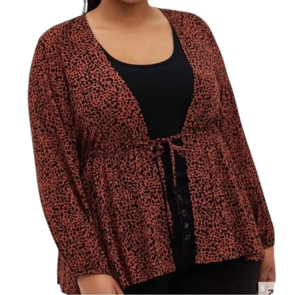 Torrid Animal Print Tie-Front Midi Kimono Blouse - Picture 2 of 7